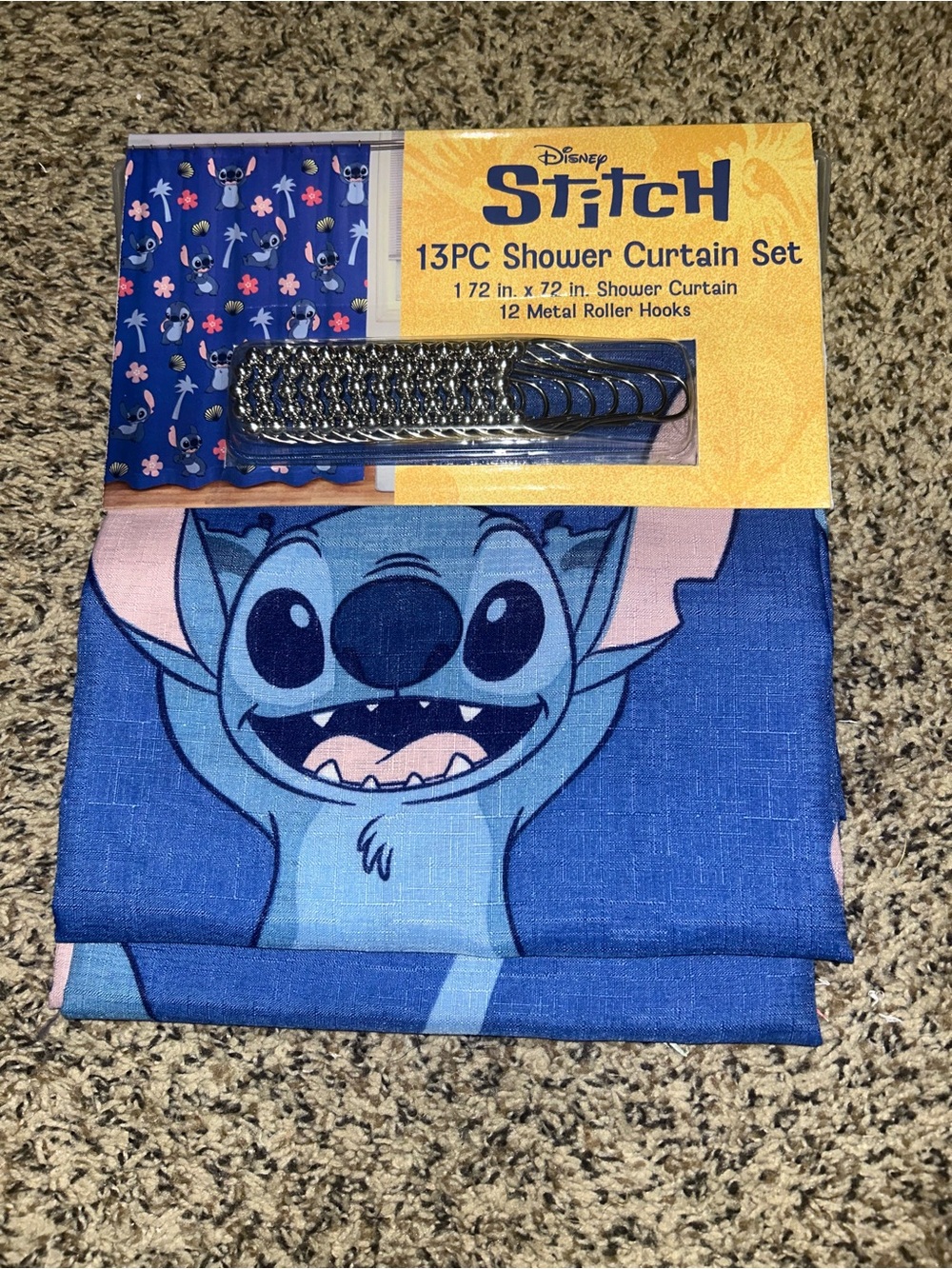 Disney Blue Stitch 13pc Shower Curtain Set with Metal Hooks